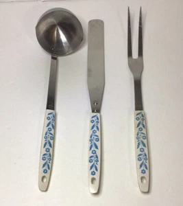 Japan Blue Cornflower Kitchen Utensils Ladle Spreader Carving Fork Set Of 3 - Picture 1 of 12