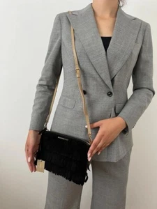 Borsa pochette a tracolla Burberry scamosciata frange Peyton - Foto 1 di 10
