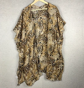 Jessica Mcclintock Cheetah Open Front Kimono Shawl Semi Sheer Mobwife - Picture 1 of 9