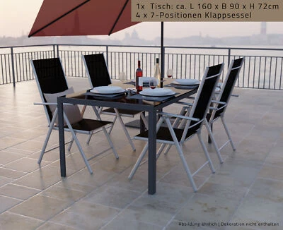Gartenmöbel Set 5-tlg. Tisch Glasplatte Alu Klappsessel 7-fach verstellbar - Bild 1 von 3