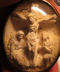 RELIQUAIRE ancien CRUCIFIXION MARIE & MARIE MADELEINE ECUME de MER Napoléon III