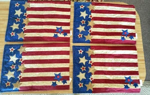 Essential Home Set of 4 Patriotic 4th of July Striped & Stars Quilted Placemats - Picture 1 of 4