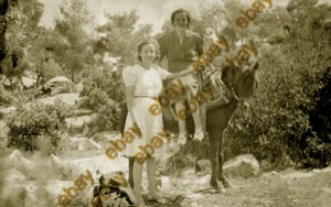 #47765 Greece 1930s. Two women, one on a mule. Negative photo PC size RPPC - Picture 1 of 3