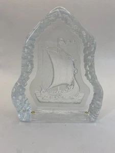 Pisapapeles Nybro Glasbruk Suecia barco vikingo cristal barco vikingo - Imagen 1 de 8
