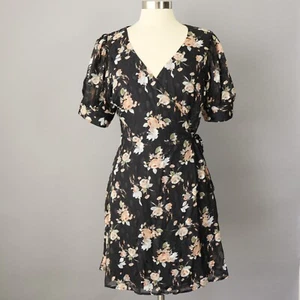 Lulus Dress Womens Large Black Mini Floral Wrap V-Neck Garden Party brunch - Picture 1 of 10