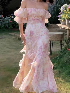 NWT Pink and White Floral Ruffled Maxi Dress, Size M - Picture 1 of 1