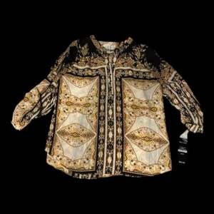 Rebecca Malone Designer Womans Shirt Tunic Size XL Black Gold NWT - Picture 1 of 4