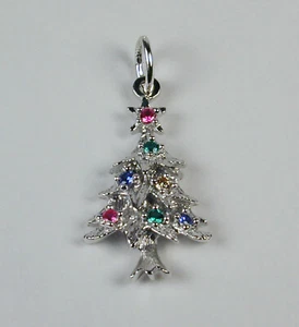 Sterling Silver Christmas Tree w/ Colored Stones Holiday Charm Free U.S. Ship - Picture 1 of 3