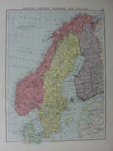 1924 Landkarte ~ Norwegen Schweden Denmark Finland Stockholm Gottland