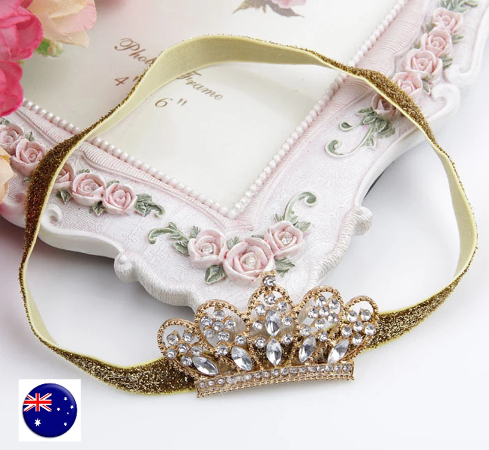 Girl Kid Baby Party Bling Shiny Crystal Crown Tiara elastic Hair Head Band PROP - image 1 of 4