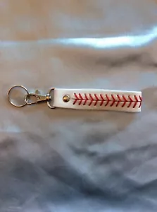 Baseball Leather Stitched Key Fob Chain with Split Ring included. - Picture 1 of 1