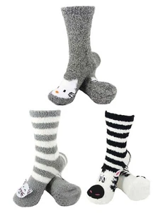 Women's Fuzzy Cozy Warm Cute Animal Home Bed Cabin Socks - 3 Pair (Asst 17) - Picture 1 of 1