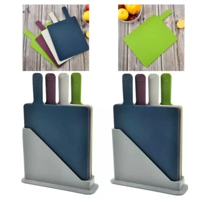 4 Colores Racket-shape Cutting Board Set with Index Color Coded Food Icon - Image 1 of 4