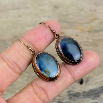 Gift For Her Labradorite Electroformed Drop/Dangle Earrings Copper Jewelry 1.81" - Image 1 of 4