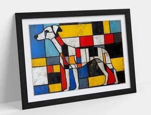 DOG IN CUBIST OIL PAINTING STYLE -FRAMED WALL ART POSTER PAPER PRINT - Picture 1 of 10