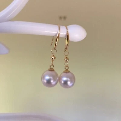 KG62 8.5mm Lovely Japanese Seawater Akoya Fairy Pearl Earring 18K Gold 31mm - Image 1 of 4