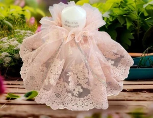 Taufkerze Kerze Taufe Mädchen Name Datum Rock Spitze Taufkleid rosa 27x7,8 cm - Bild 1 von 9