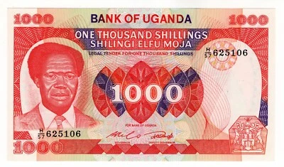 Billete obsoleto 1983 1000 chelines del Banco de Uganda P-23 - sin circular Foto 1 de 2