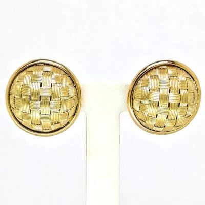 18K Gold Checked Clip-On Earrings - Image 1 of 4