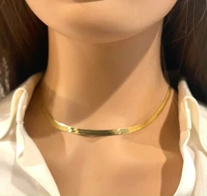 Herringbone Chain 4.5mm Necklace - Gold Plated over Sterling Silver 16" Necklace - Picture 1 of 4