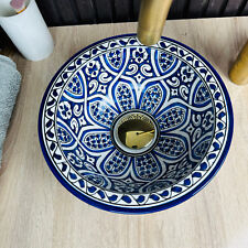 Moroccan Blue floral design Bathroom vessel sink, handcrafted artisan sink