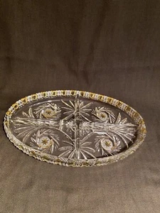 Vintage Walther Glas German Cut Glass "Komet" Divided Tray Gold Accent Pinwheel - Picture 1 of 13