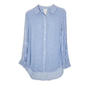Camisa Andrea Jovine Mujer Talla Mediana Azul Blanco Rayas Manga Larga HiLo - Imagen 1 de 12