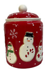 Hallmark Ceramic Snowman Snowflake Red Christmas Holiday Cookie Candy Jar 2011