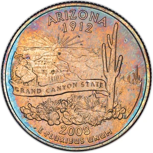 2008-P ARIZONA STATE QUARTER 25 CENTS BU UNC RIM TONED COLORING - Picture 1 of 2