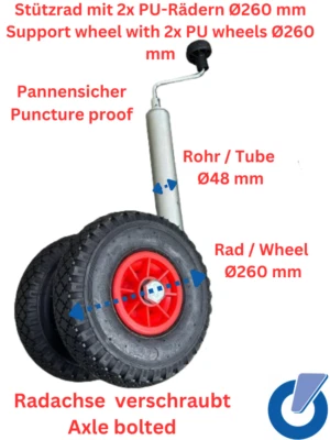 Zwillingsstützrad Anhänger 48mm Doppel Stützrad Vollgummi 260x85 verschraubt! - Bild 1 von 4