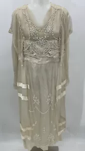 Vintage 1920s flapper wedding dress beaded leafs details antique Edwardian - Picture 1 of 24