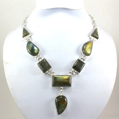 Halskette Natur Auffällig Labradorit Edelstein Handarbeit Exklusiv Modeschmuck - Bild 1 von 4