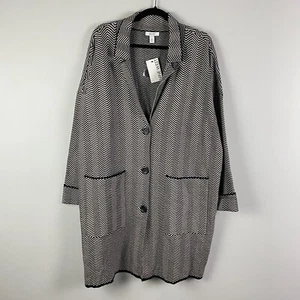 Nine West Sweater Coatigan Size XXL Black White Pockets Button Closure - Picture 1 of 9