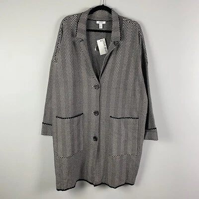 Nine West Sweater Coatigan Size XXL Black White Pockets Button Closure - Image 1 of 4
