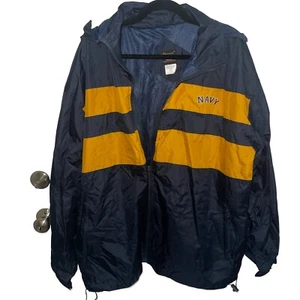 Chaqueta cortavientos US Navy para hombre 2XL azul/amarillo cremallera completa con capucha - Imagen 1 de 5
