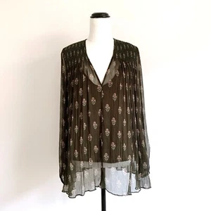 ZIMMERMANN Karmic floral block print sheer silk crinkle blouse top sz 0 - Picture 1 of 21