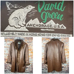 Cappotto donna David verde pelle marrone Alaska pelliccia bordato vintage grande 3 bottoni - Foto 1 di 13
