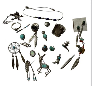 Schrott Konvolut meist Vintage Sterling Silber Indianer Südwesten Schmuck - Bild 1 von 12