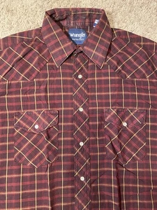 Wrangler Western Pearl Snap Button Up Down Mens Size 16 Rodeo Ranch Style Shirt - Picture 1 of 10