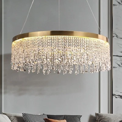 Round Ring Crystal Chandelier Modern Luxury Pendant Lamp Ceiling Fixture Light - Image 1 of 4
