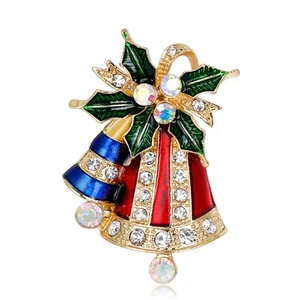 Christmas Brooch Pins Bell Winter for Rhinestone Jewelry Fashion Women Gifts Cha - Picture 1 of 8