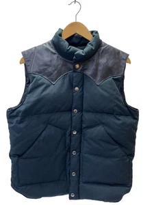 SUGAR CANE Leather Yoke Down Vest, Size L, Cotton, Black, Solid Color, SC10910 - Picture 1 of 3