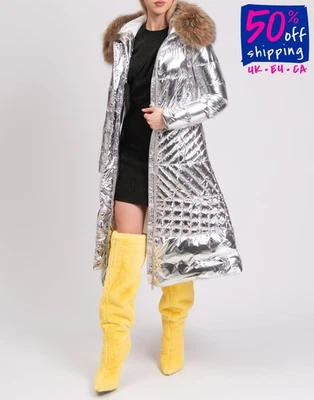 PVP €1100 ROSSIGNOL Abrigo Columpio Acolchado Plumón Talla S Efecto Metálico Hecho en Italia - Imagen 1 de 4