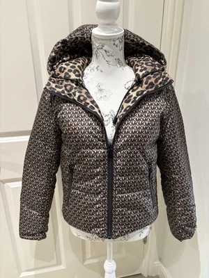 BNWT Designer Michael Kors Logo Leopard Print REVERSIBLE coat with hood Size XS - Image 1 of 4