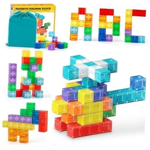 56 PCS Magnetic Blocks, Transparent Magnet Building Blocks for Toddlers,  - Picture 1 of 8