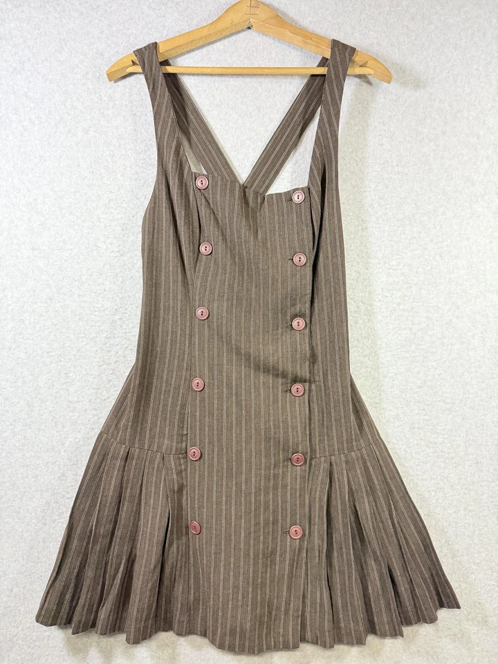 Vintages Mica Dress Womens Pinstripe Punk Goth Indie Pleated Academia 90s Y2K - Image 1 of 4