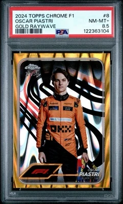 2024 Topps Chrome Formula 1 F1 Oscar Piastri Gold Raywave 27/50 PSA 8.5 #8 - Image 1 of 2