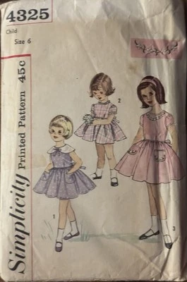 Vtg Simplicity pattern 4325 Girls' Dress with embroidery transfer included sz 6 - Image 1 of 2