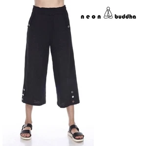 Neon Buddha Bolivia Capri Pant M Black $75 EUC Pull On Slub Knit - Picture 1 of 9
