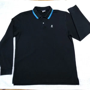 Psycho Bunny Polo Shirt Men 8/XL Black Jackson Long Sleeve Tipped Collard Preppy - Picture 1 of 14